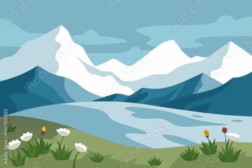 windswept tundra with patches of wildflowers 