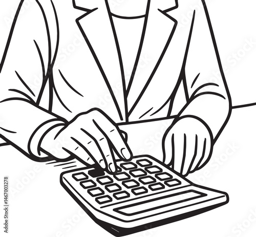 a woman calculating using calculator linear vector