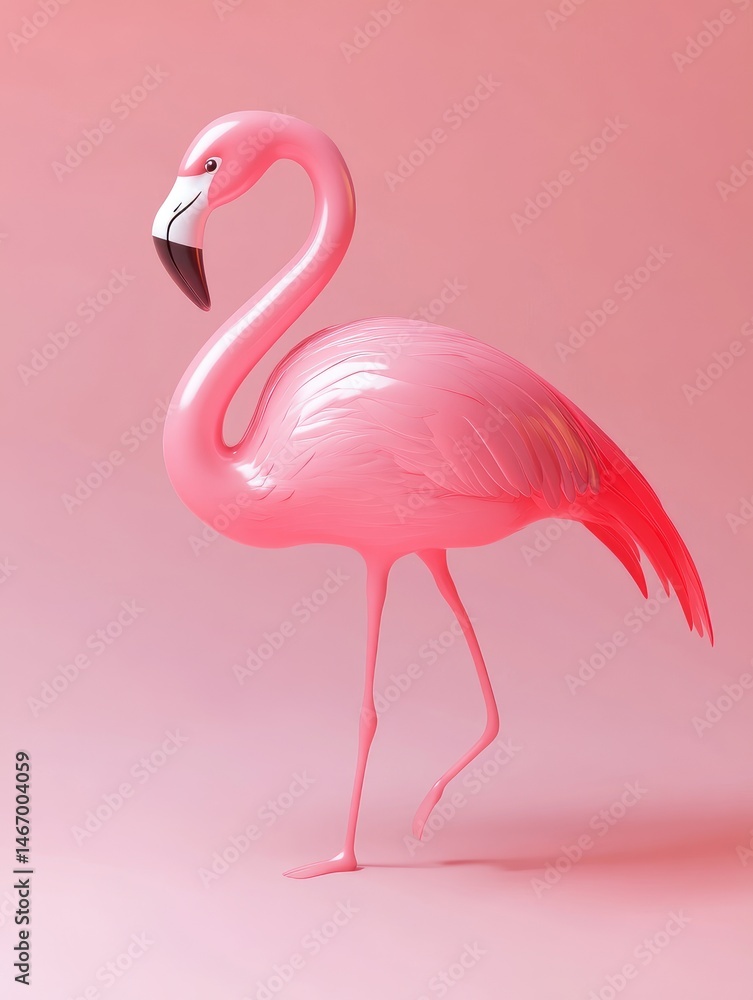 Fototapeta premium Pink flamingo design on a solid pink backdrop.