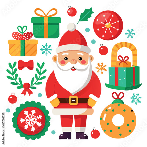 a vibrant collection of Christmas-themed illustrations, from jolly Santa's to twinkling ornaments