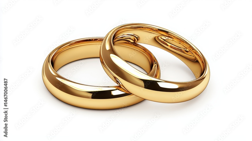 Two intertwined and highly polished gold wedding s symbolize love and commitment on a plain white surface, perfect for concepts of marriage and fidelity. Two intertwined and highly polished gold wedding s symbolize love and commitment on a plain white surface, perfect for concepts of marriage and fidelity.