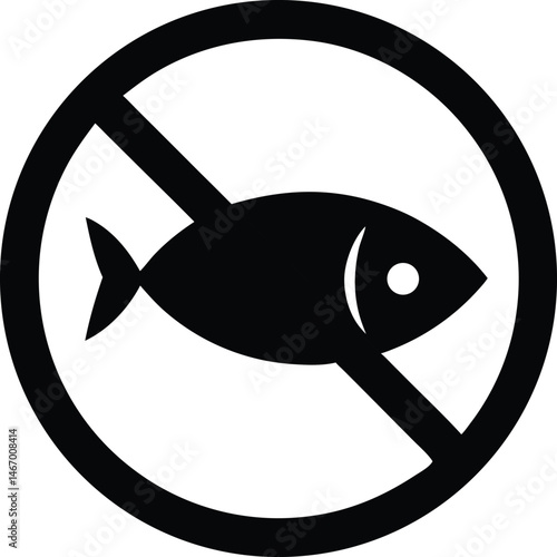 Red and black forbidden sign no fishing allowed with silhouette of fish and hook.