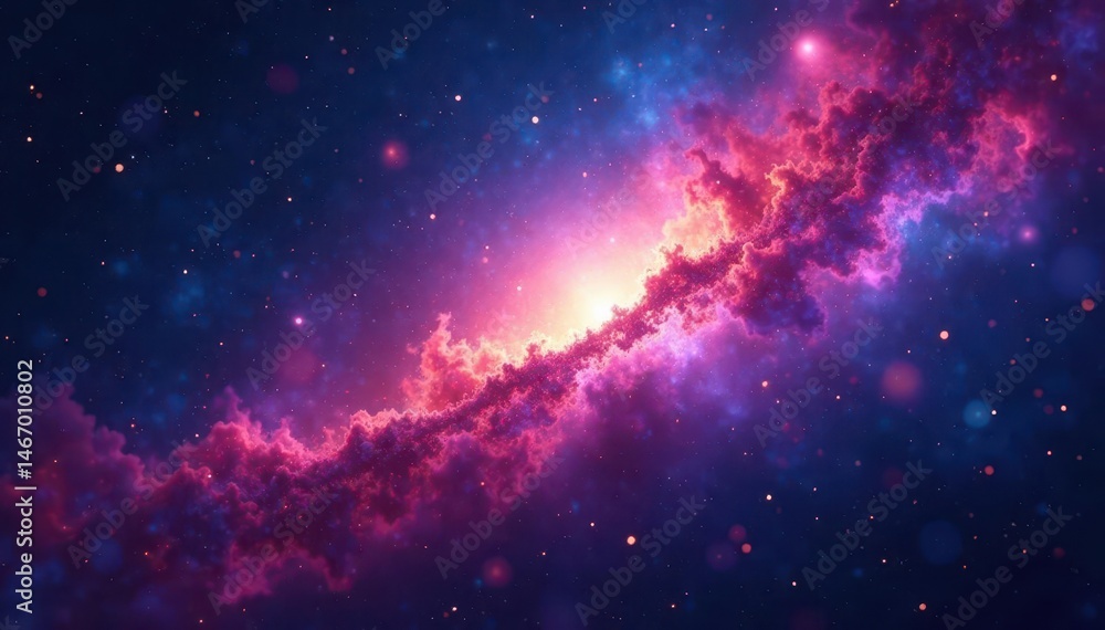 Naklejka premium Abstract cosmic nebula with glowing bokeh, starry night , universe, digital art, fantasy