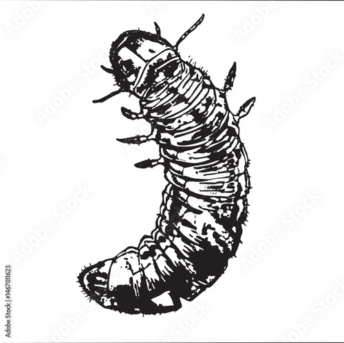 A segmented worm crawls along a dark surface.