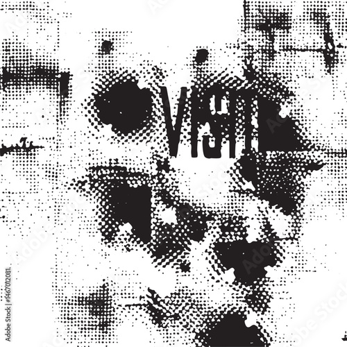 A fragmented black and white portrait reveals a face through textured distortion.
