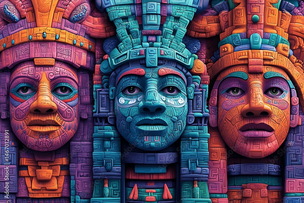 Ancient Mayan Gods: A Vibrant Digital Art Ancient Mayan Gods: A Vibrant Digital Art