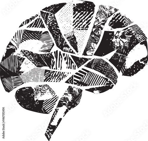 A fragmented circular composed of numerous geometric shapes.