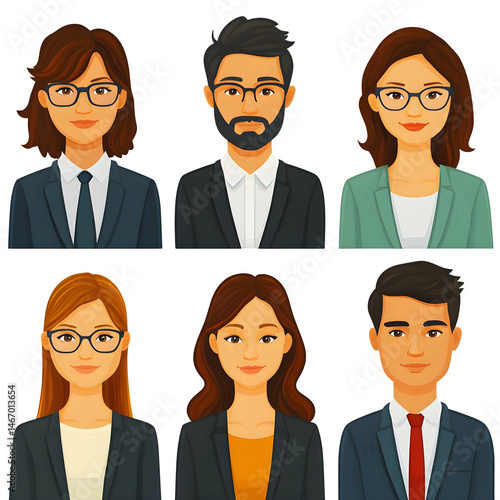 People Icons Set. Team Concept. Diverse business men and women avatar icons. Vector illustration of flat design people characters. --v 6.1 --s 750 --raw