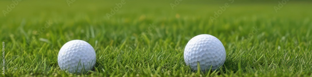 Close-up of a golf ball teed up on lush green grass, close-up, putting Close-up of a golf ball teed up on lush green grass, close-up, putting