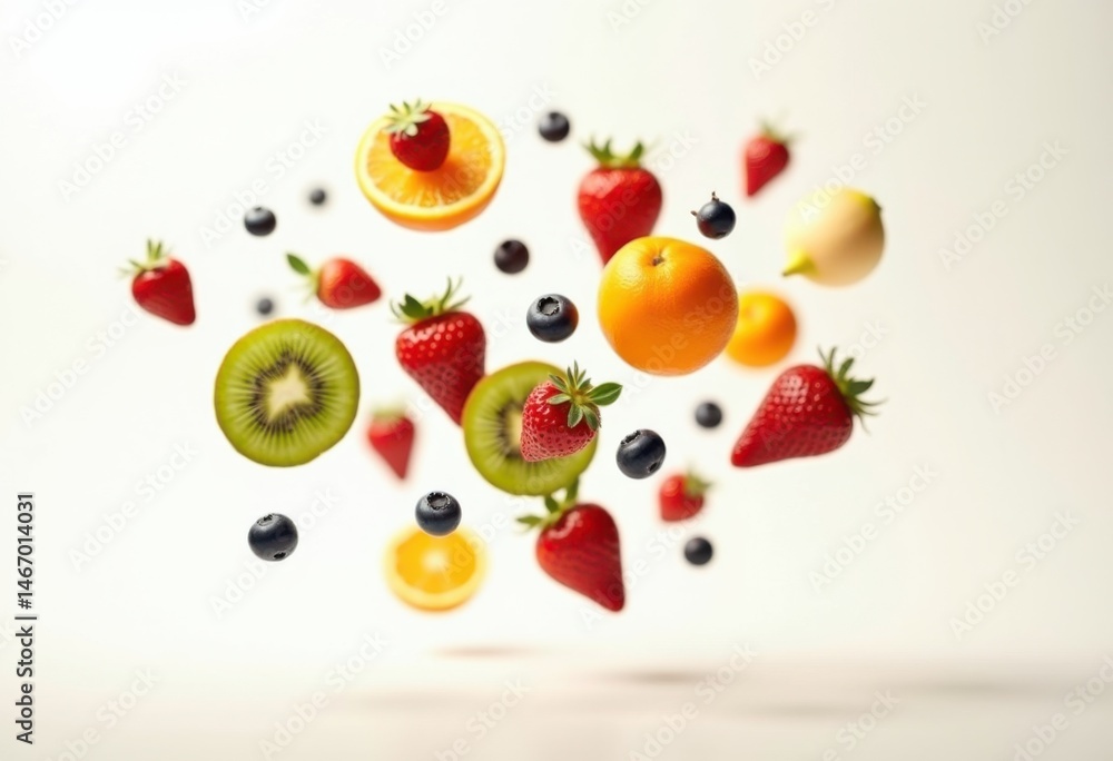 vibrant levitation colorful fruits clean white background whimsical burst freshness, orange, grape, apple, banana, kiwi, peach, melon, berries, slice vibrant levitation colorful fruits clean white background whimsical burst freshness, orange, grape, apple, banana, kiwi, peach, melon, berries, slice