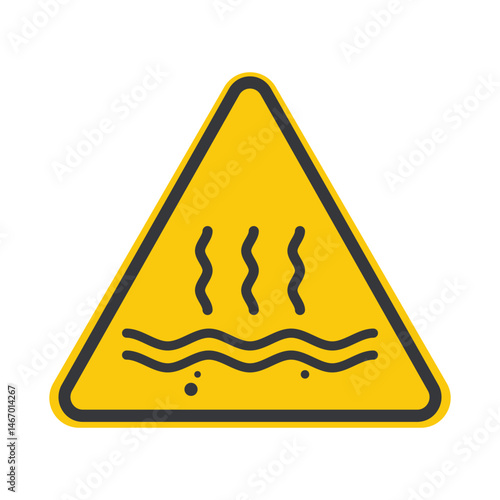 Isolated safety sign warning of hot water surfaces, suitable for hot springs or sun-exposed rivers in natural environments