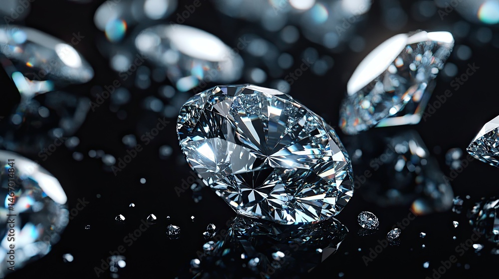 3D diamonds falling on a black background is a dynamic and opulent jewelry design concept. 3D diamonds falling on a black background is a dynamic and opulent jewelry design concept.