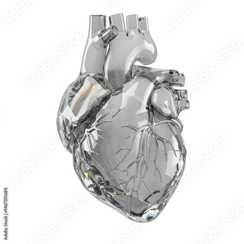 Realistic glass human heart sculpture isolated