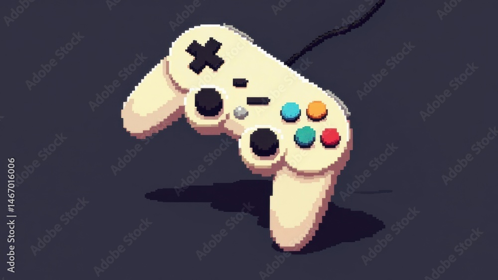 A pixel-art inspired 3D game controller icon with retro colors, slight tilt for dynamic perspective, nostalgic vibe .