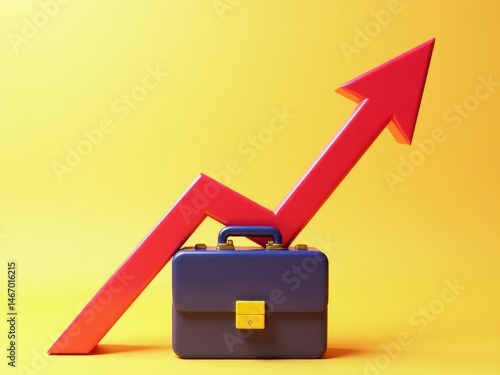 Obraz na płótnie A 3D icon of a rising stock arrow with a briefcase at the base, finance and success metaphor . w salonie