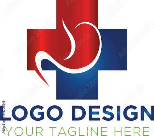 stomach health icon, line vector design, Medical cross logo design.