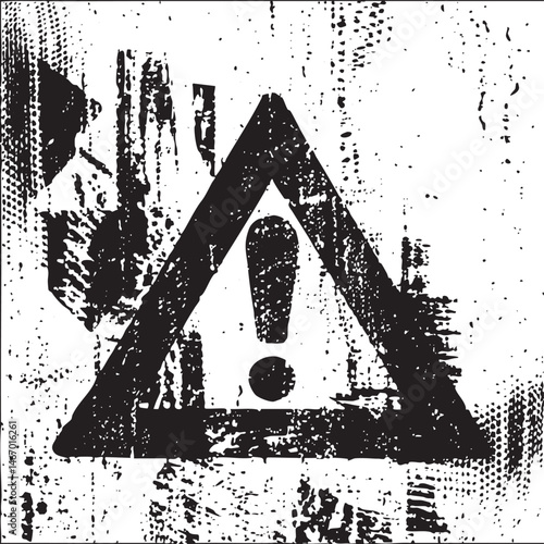A distressed black warning triangle displays a prominent exclamation point.
