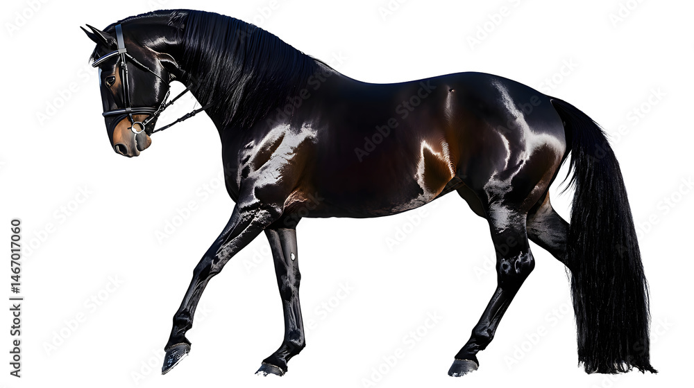 Fototapeta premium Shiny Black Horse Trotting Gracefully on a Transparent Background