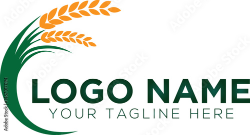 Organic paddy rice. premium product banner logo. Organic 100%. Rice stalk sign for farm market. Vector illustration