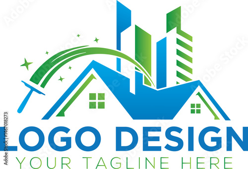 Residential and commercial cleaning service home maid logo with pressure washer icon illustration