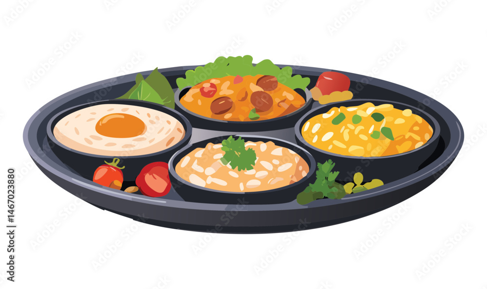 Fototapeta premium Food Platter of Various Rice and Egg - Vector Illustration