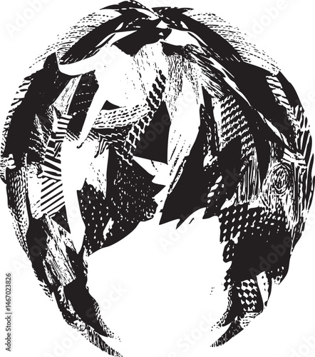 A stylized textured sphere with intricate geometric .