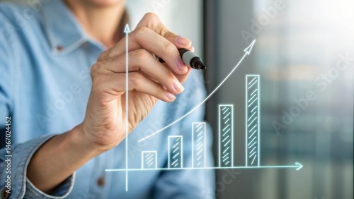 goal setting investment cocept A person drawing a growth chart with a marker on a glass surface, symbolizing progress.