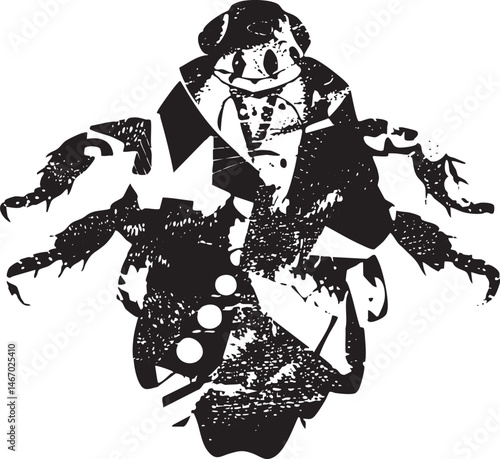 A solitary figure in a dark suit stands with outstretched arms conveying a sense of isolation.
