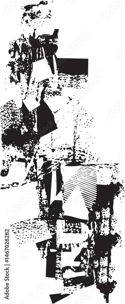 Fototapeta premium Fragmented black and white shapes create a dynamic abstract composition.