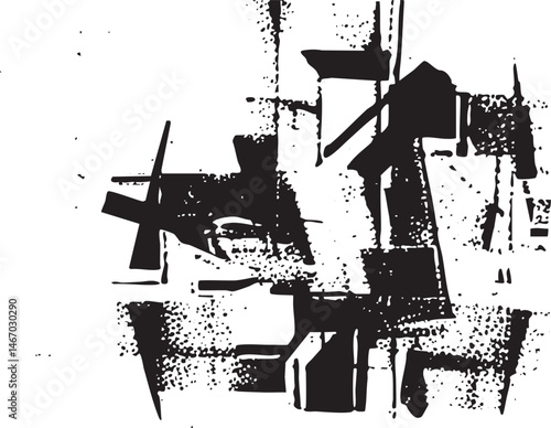 Abstract geometric shapes overlap and interact on a white background.