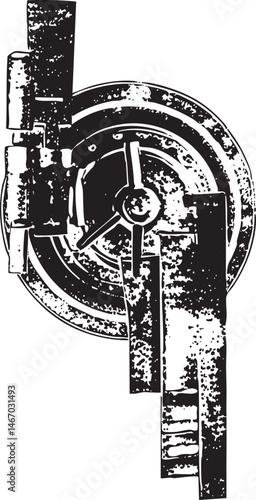 A weathered mechanical compass points towards a central circular indicator.
