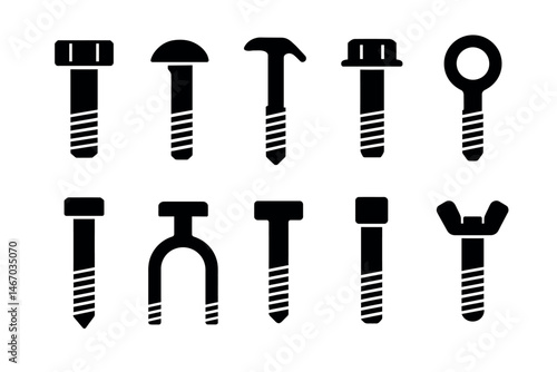 Bolt Screw Vector Icons Set Fastener Hardware Mechanical Tool Collection