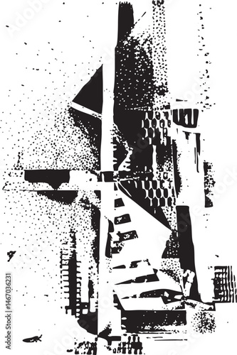 Wallpaper Mural A textured fragmented black and white abstract depicts a ship's sail. Torontodigital.ca