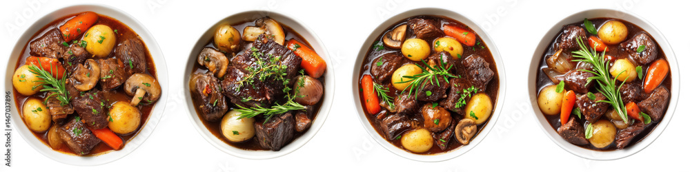 Beef Bourguignon, Slow-cooked beef stew with red wine and vegetables, Hearty Meal, isolated on white background or PNG transparent Background Beef Bourguignon, Slow-cooked beef stew with red wine and vegetables, Hearty Meal, isolated on white background or PNG transparent Background