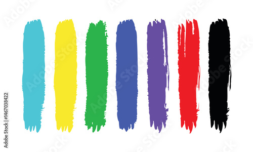 Vibrant brush strokes in various colors arranged side by side against a white background showcasing artistic expression