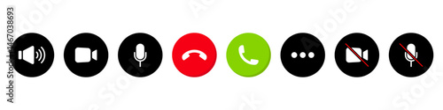 Set of Video call icon. Video conference. Video call chat screen vector buttons template for on-line video chat app, internet talk. User interface symbols for web conference or business webinar