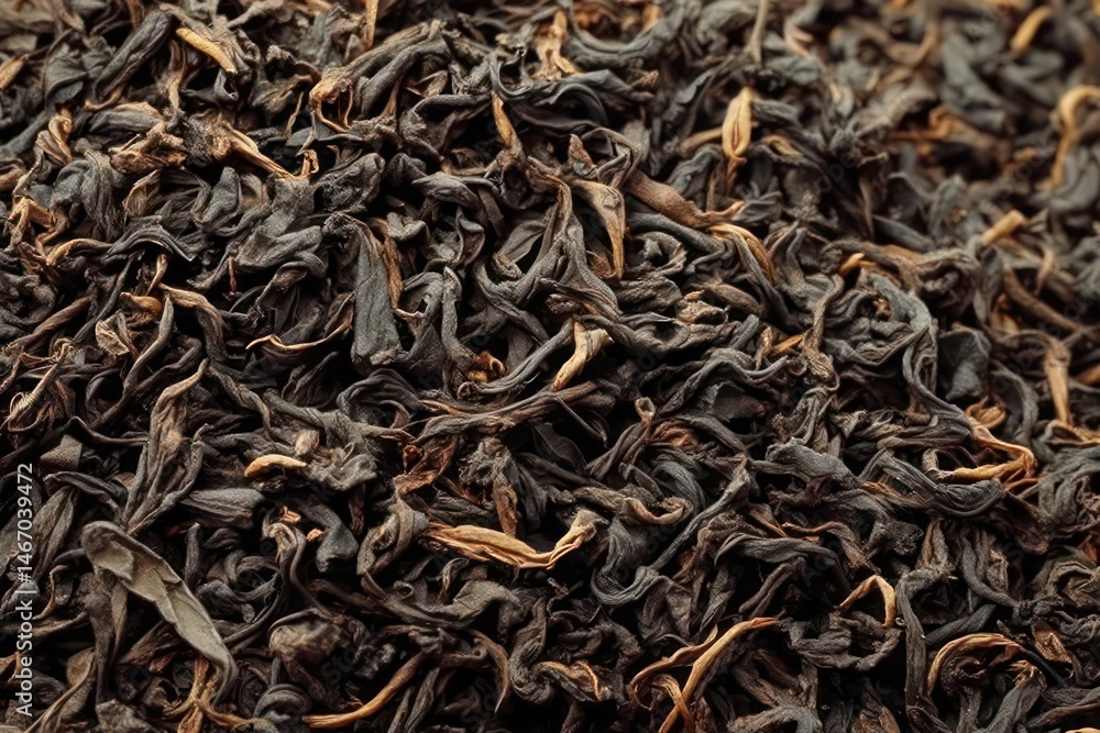A close up of a pile of black tea leaves A close up of a pile of black tea leaves
