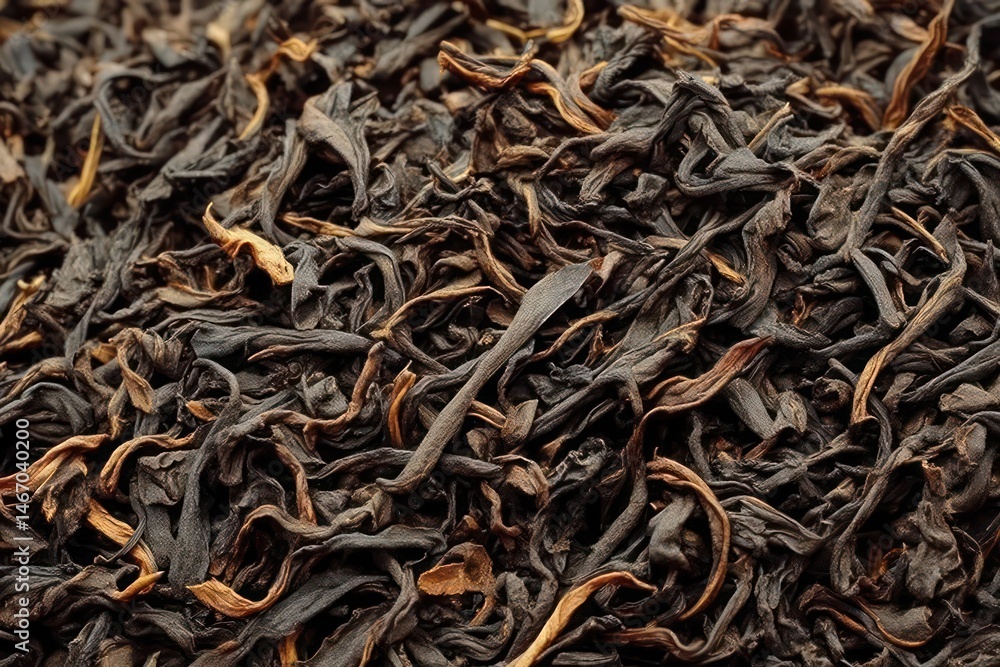 A close up of a pile of black tea leaves A close up of a pile of black tea leaves