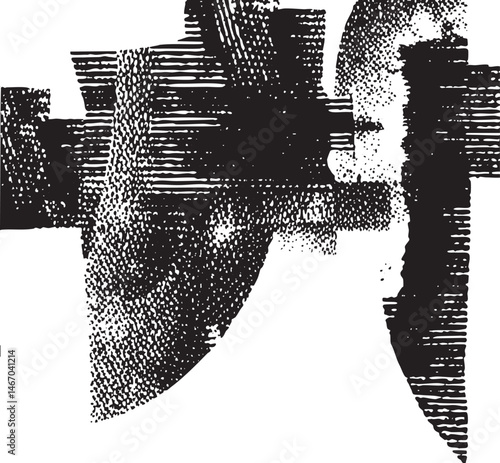 A grayscale portrait depicts a fragmented face with sharp edges.