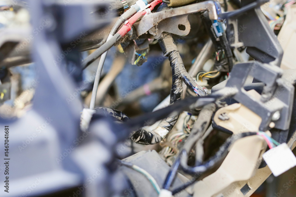 Fototapeta premium Car Dashboard Wiring System Repair and Maintenance Work