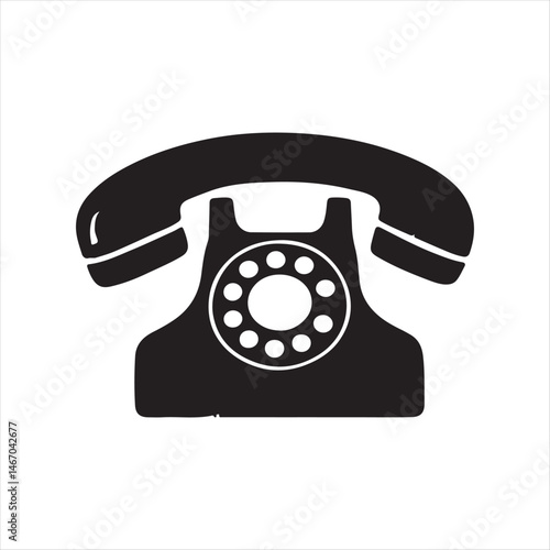 Retro Black Grunge Style Rotary Dial Telephone Icon for Vintage Communication Design