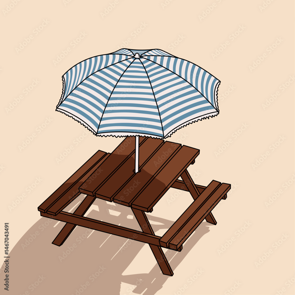 Summer Time Picnic Table With Beach Umbrella