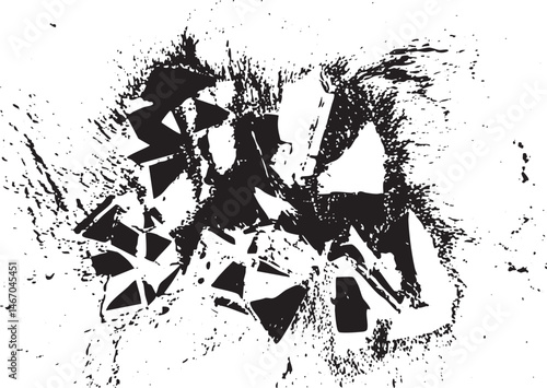A chaotic arrangement of fragmented dark shapes dominates the .
