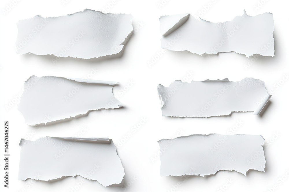 custom made wallpaper toronto digitalSix rectangular pieces of white paper, torn from a larger sheet, with irregular edges and curled corners