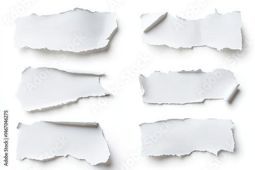 Wallpaper Mural Six rectangular pieces of white paper, torn from a larger sheet, with irregular edges and curled corners Torontodigital.ca