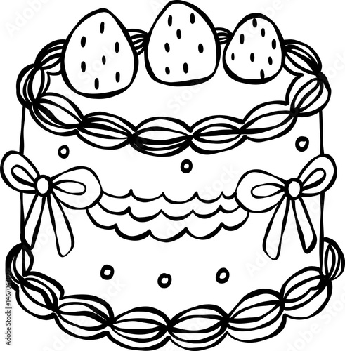 Coquette Vintage Cake – Retro Hand-Drawn Line Art Clipart