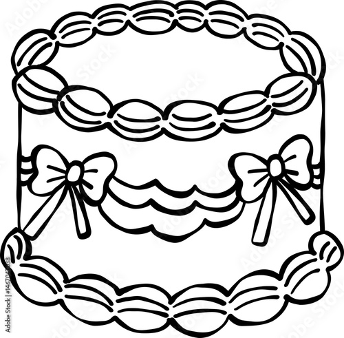 Coquette Vintage Cake – Retro Hand-Drawn Line Art Clipart