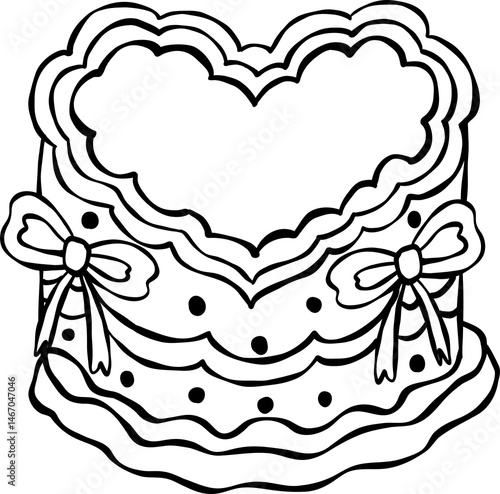 Coquette Vintage Cake – Retro Hand-Drawn Line Art Clipart