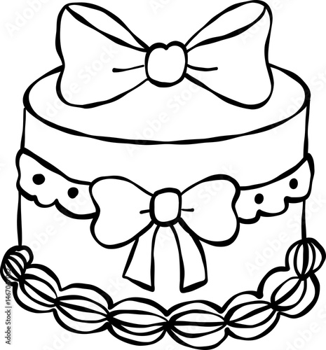 Coquette Vintage Cake – Retro Hand-Drawn Line Art Clipart