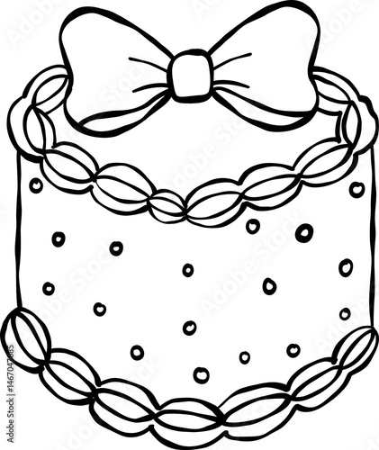 Coquette Vintage Cake – Retro Hand-Drawn Line Art Clipart